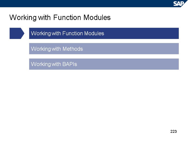 223 Working with Function Modules Working with Function Modules Working with Methods Working with